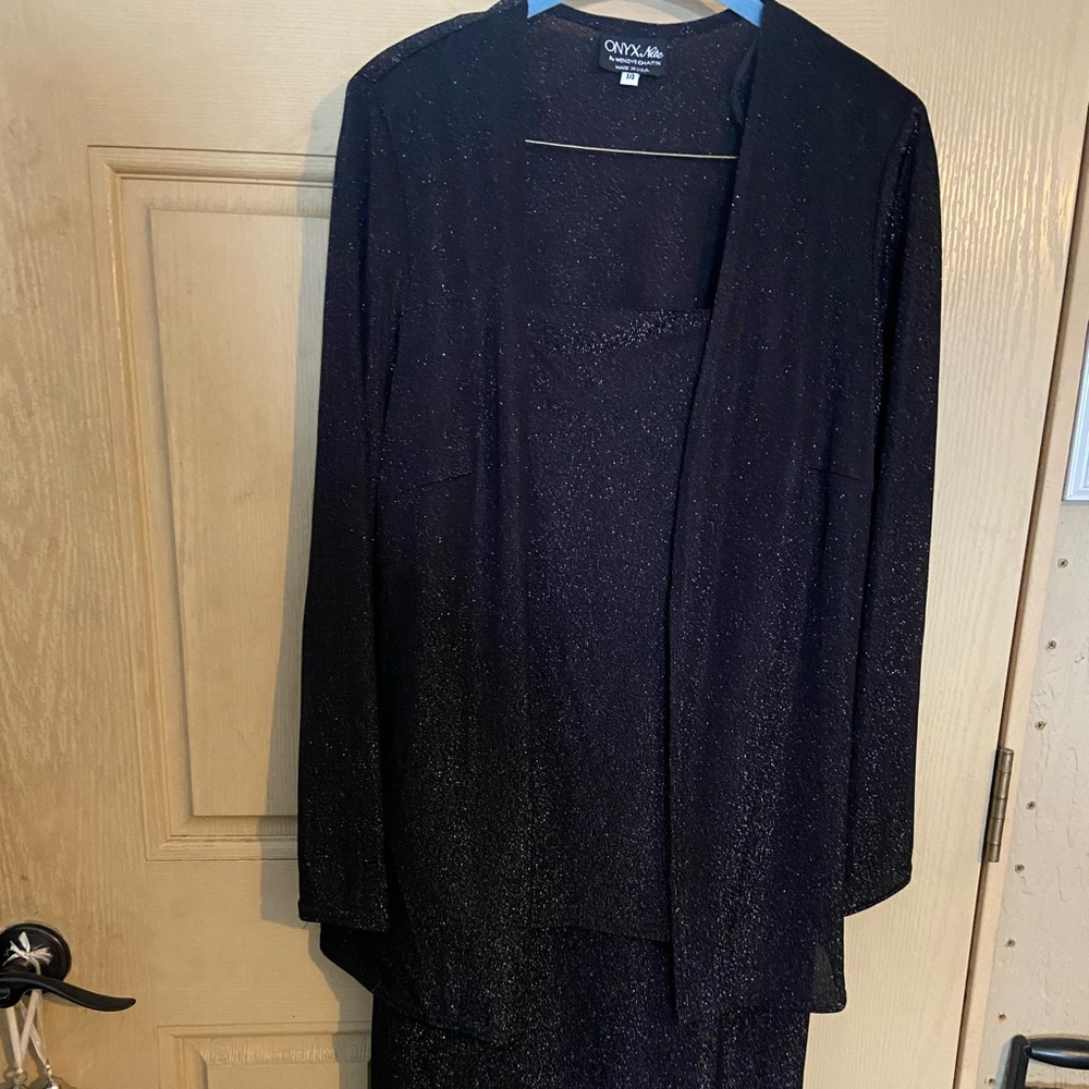 Vintage Onyx Nite Wendye Chaitin 2 pc Black Sparkle Dress Cardigan Women Size 14